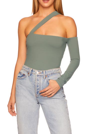 Susana Monaco One Shoulder Strap Top In Slate