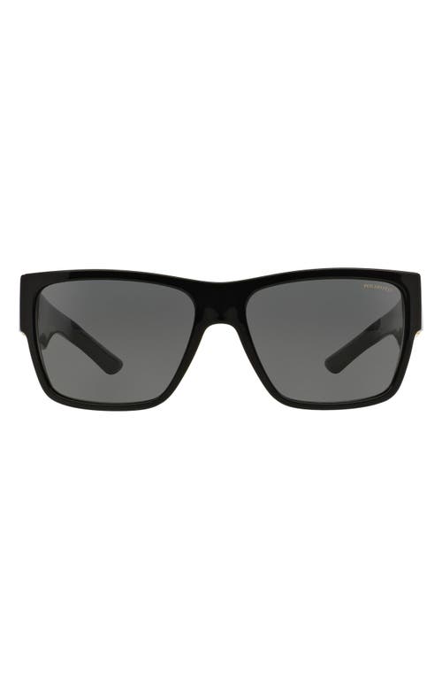 Versace 59mm Polarized Square Sunglasses in Black/Black Solid at Nordstrom