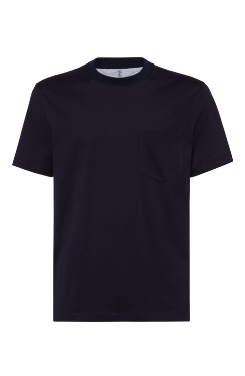 Shop Brunello Cucinelli Jersey T-shirt With Chest Pocket In Navy Blue