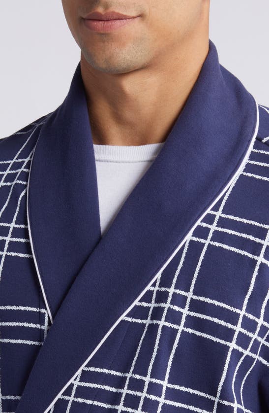 Shop Majestic Summeritme Blues Windowpane Check Cotton Knit Robe In Navy Windowpane