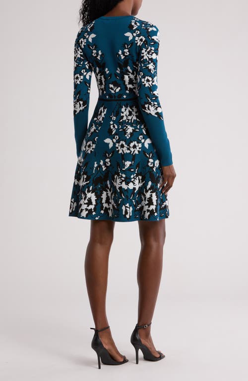 Eliza J Floral Long Sleeve Dress In Teal