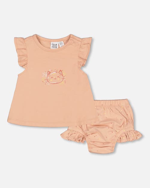 Deux Par Deux Baby Girl's Organic Cotton Top And Bloomers Set Peach Rose With Printed Heart at Nordstrom