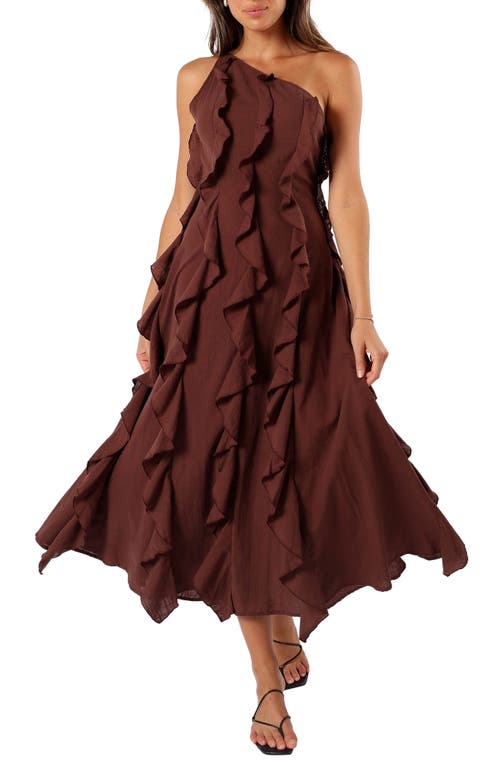 Petal & Pup Maggie One-Shoulder Dress in Chocolate at Nordstrom, Size Small