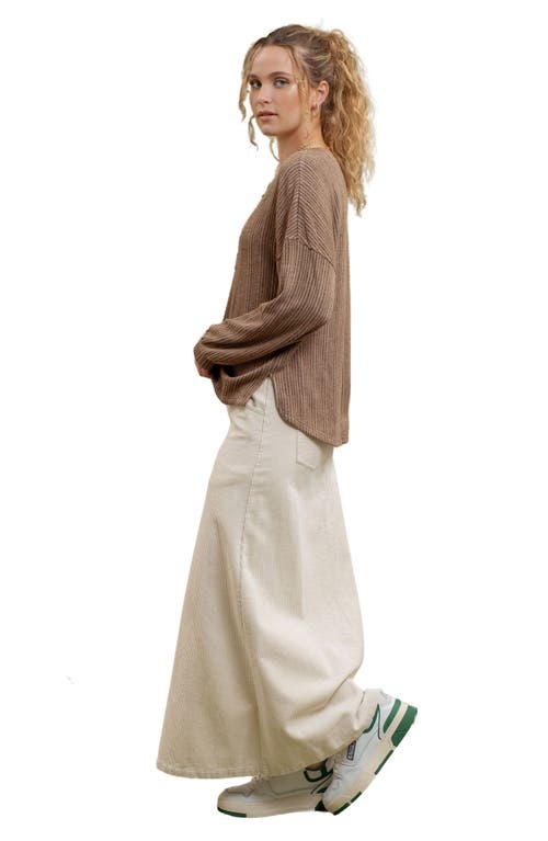 Blu Pepper Long Sleeve Half Button Top In Brown