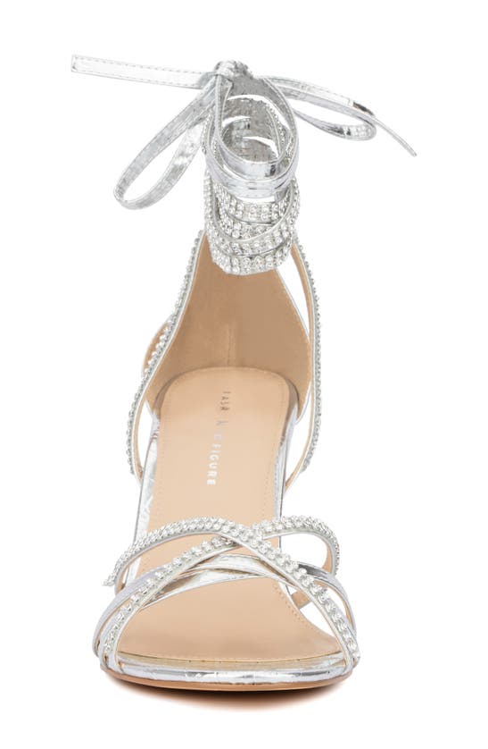 Fashion To Figure Gem Strap Croc Embossed Heeled Sandal In Silver
