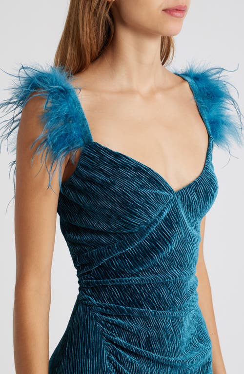 Shop Saylor Trish Feather Cap Sleeve Velour Cocktail Dress In Deep Teal