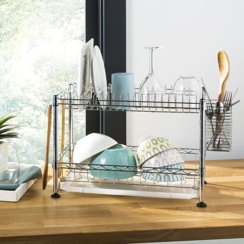 Jonathan Y Brooklyn 24" Adjustable Dish Rack, Chrome In Chrome