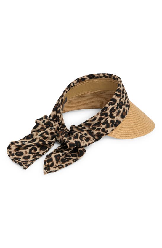 Shop Vince Camuto Chiffon Tie Bow Straw Visor In Leopard