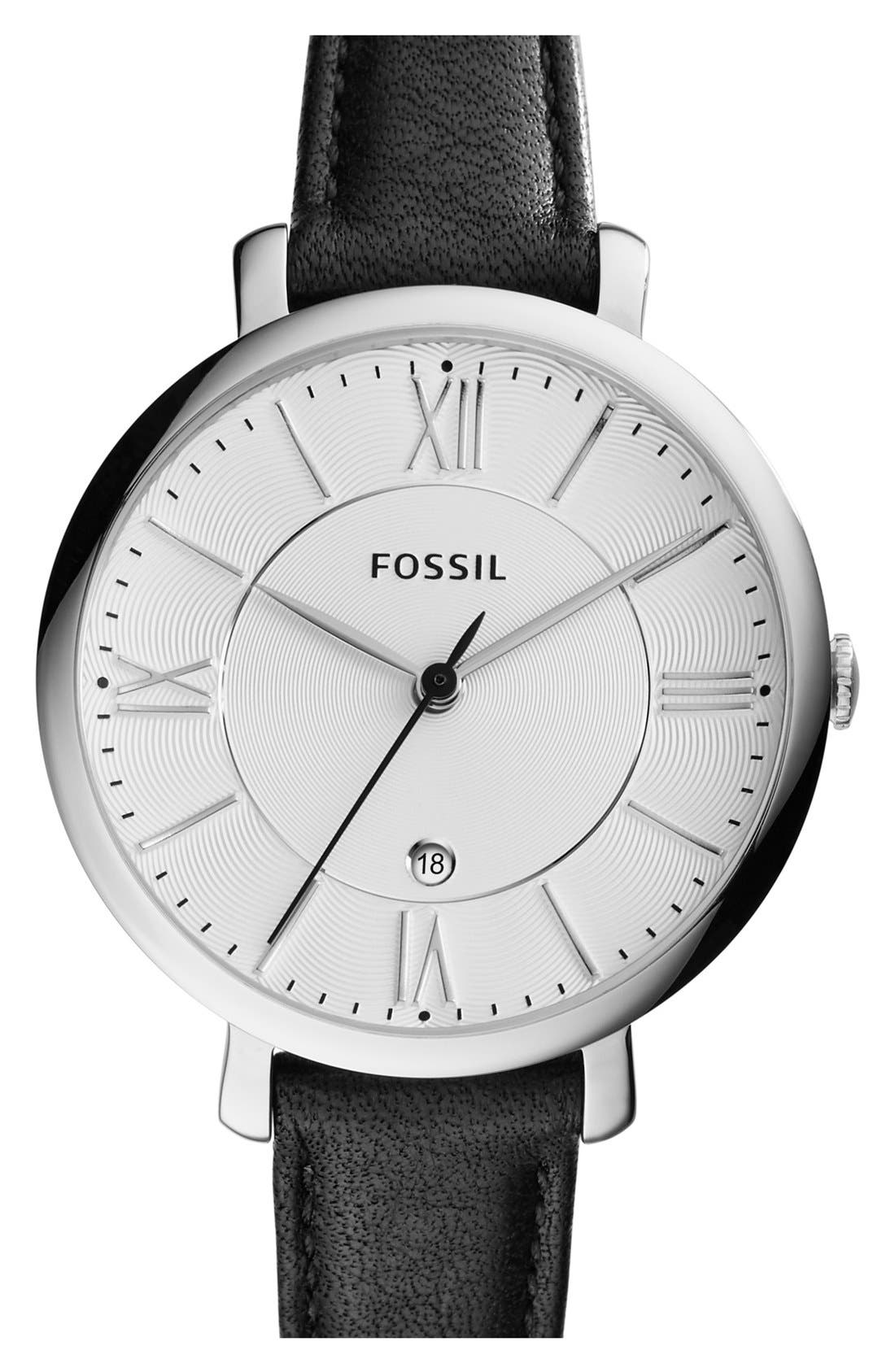 Fossil 'Jacqueline' Round Leather Strap Watch, 36mm Nordstrom