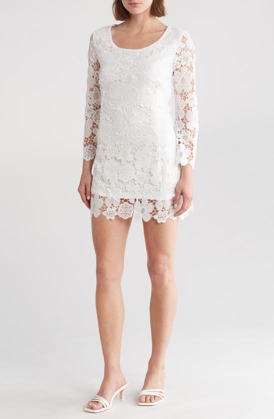 Wishlist Sheer Sleeve Lace Dress In Zdnu-white
