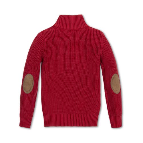 Hope & Henry Baby Boys' Organic Mix Stitch Mock Neck Sweater With Elbow Patches, Infant In Red Mix Stitch