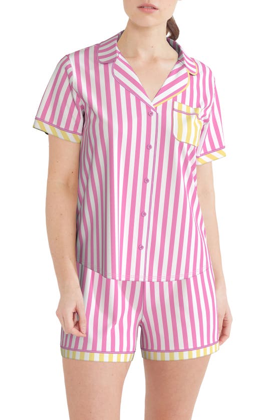Kensie Notched Boxer Short Pajamas In Pink Stripe