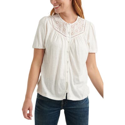 Lucky Brand Button-Up Knit Top, White
