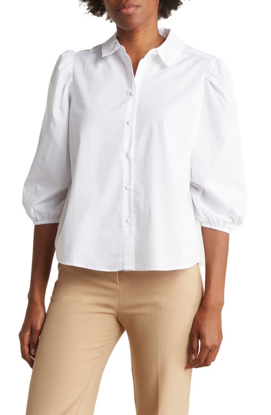 Nanette Lepore Three-quarter Puff Sleeve Poplin Shirt In Brilliant White
