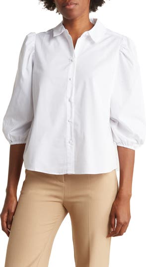 Nanette Lepore Three-Quarter Puff Sleeve Poplin Shirt | Nordstromrack