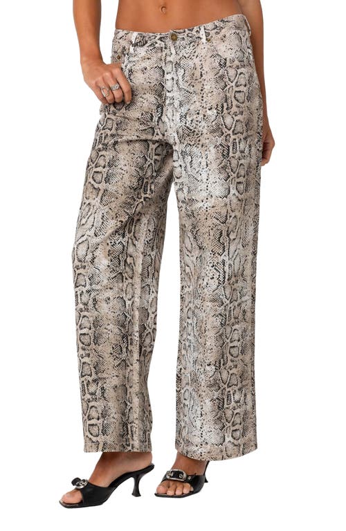 Edikted Snakeskin Print Low Rise Wide Leg Jeans In Mix