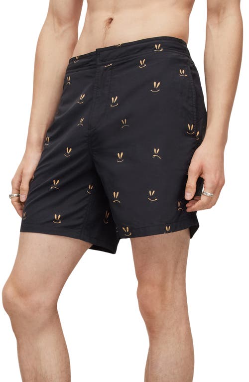 Allsaints Emotive Swim Trunks In Jet Black/yellow