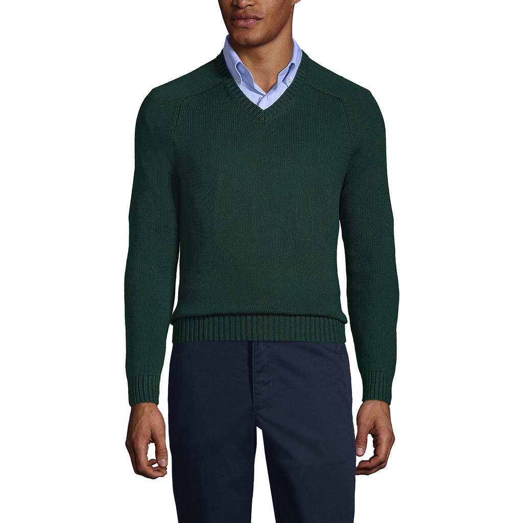 Lands' End School Uniform Young Cotton Modal V-neck Sweater In Evergreen