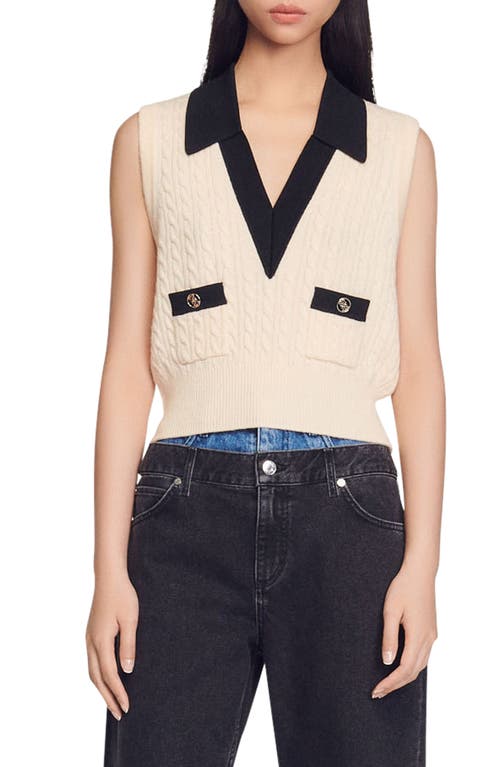 sandro Suzy Wool & Cashmere Cable Knit Vest in Ecru