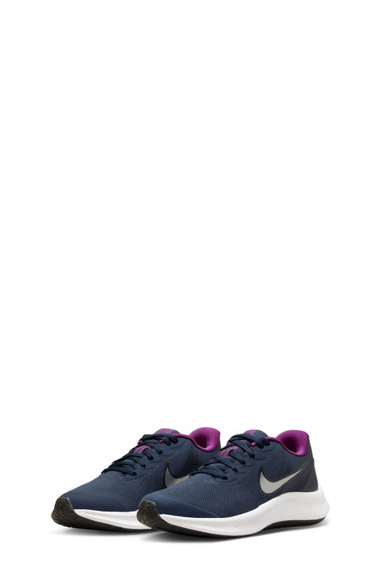 Nike Kids' Star Runner 3 Sneaker In Midnight Navy/ Silver/ Purple