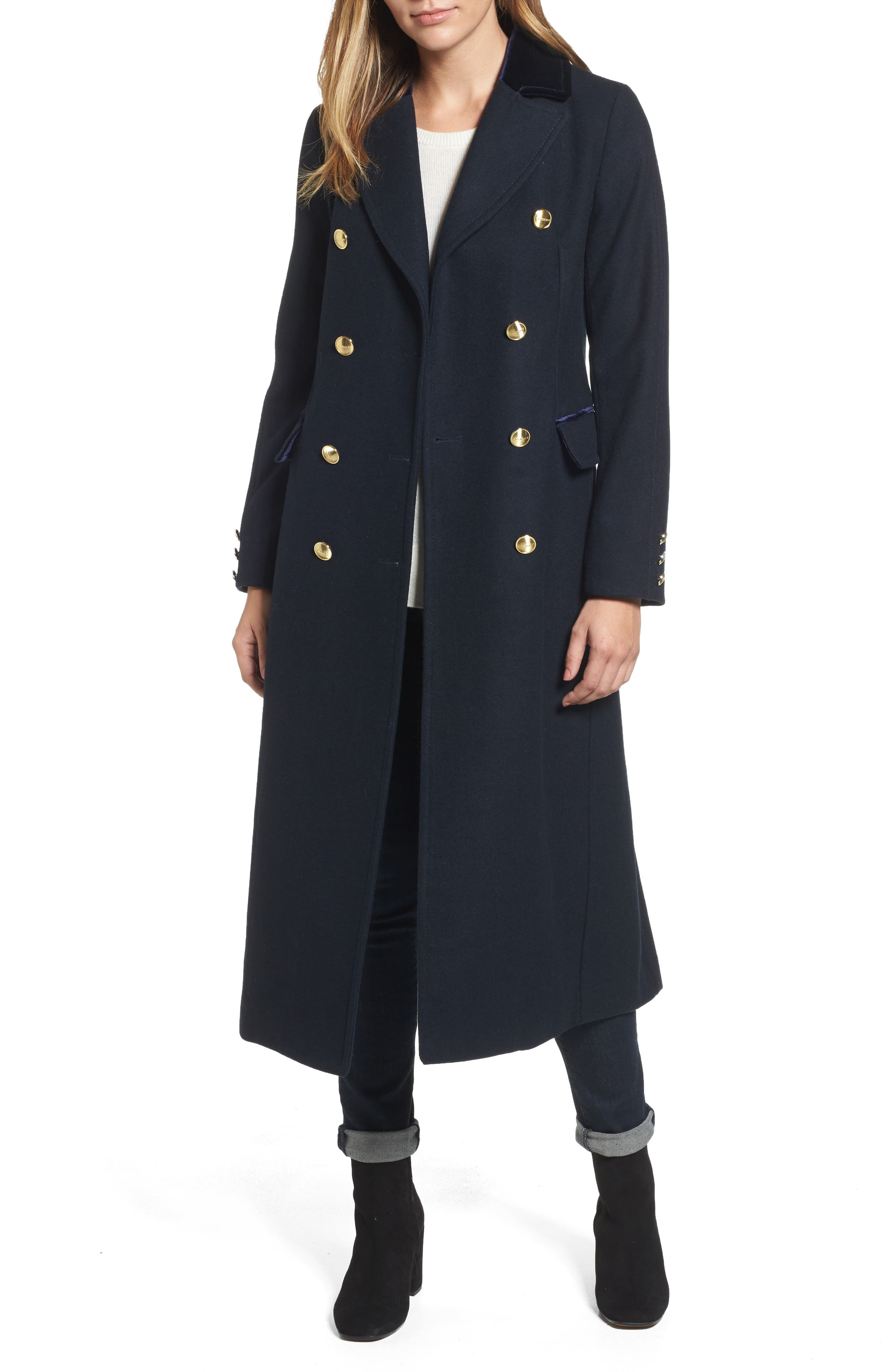 Laundry by Shelli Segal Maxi Double Breasted Wool Blend Military Coat