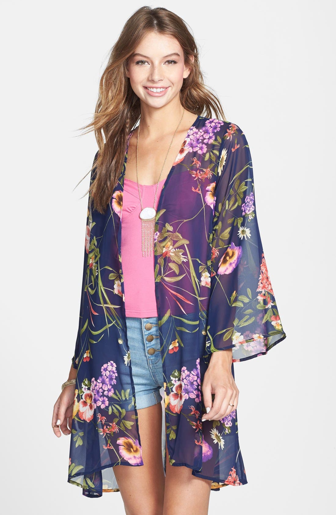 Rossmore Floral Print Kimono Cardigan (Juniors) Nordstrom