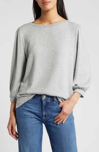 Caslon Crewneck Puff Sleeve Rib Top Nordstrom