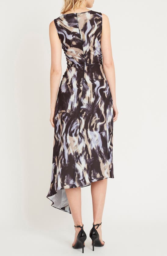 Shop Luxely Sylan Print Sleeveless Asymmetric Midi Dress In Charcoal/ Wisteria