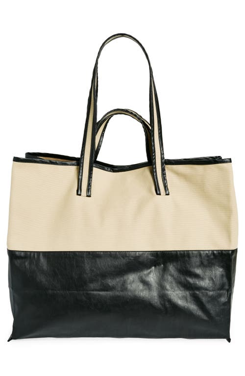 Shop Kassl Large Coated Canvas Tote In Beige/black