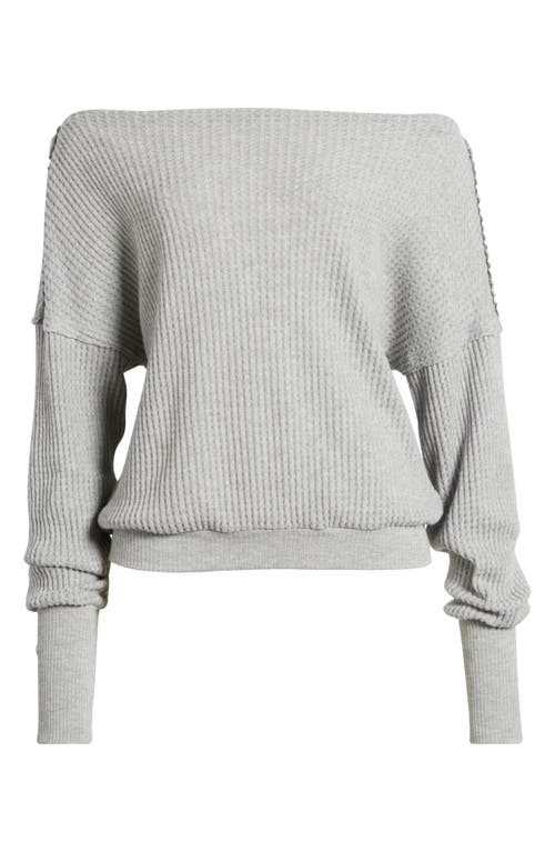 Shop Treasure & Bond Off The Shoulder Thermal Knit Top In Grey Heather