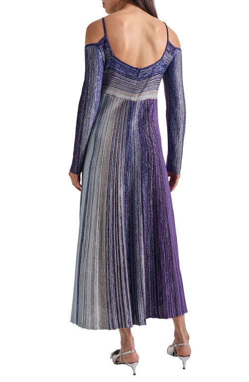 Shop Misook Metallic Empire Waist Long Sleeve Maxi Dress In Starry Night Blue