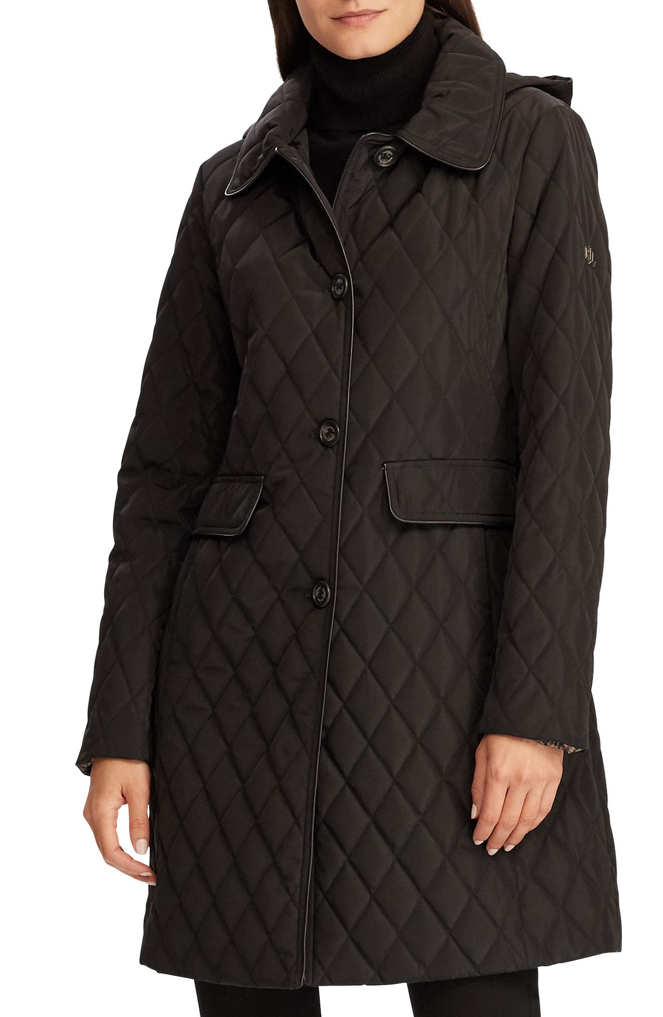 UPC 726113001979 product image for Women's Lauren Ralph Lauren Quilted Coat With Hood, Size X-Small - Black | upcitemdb.com