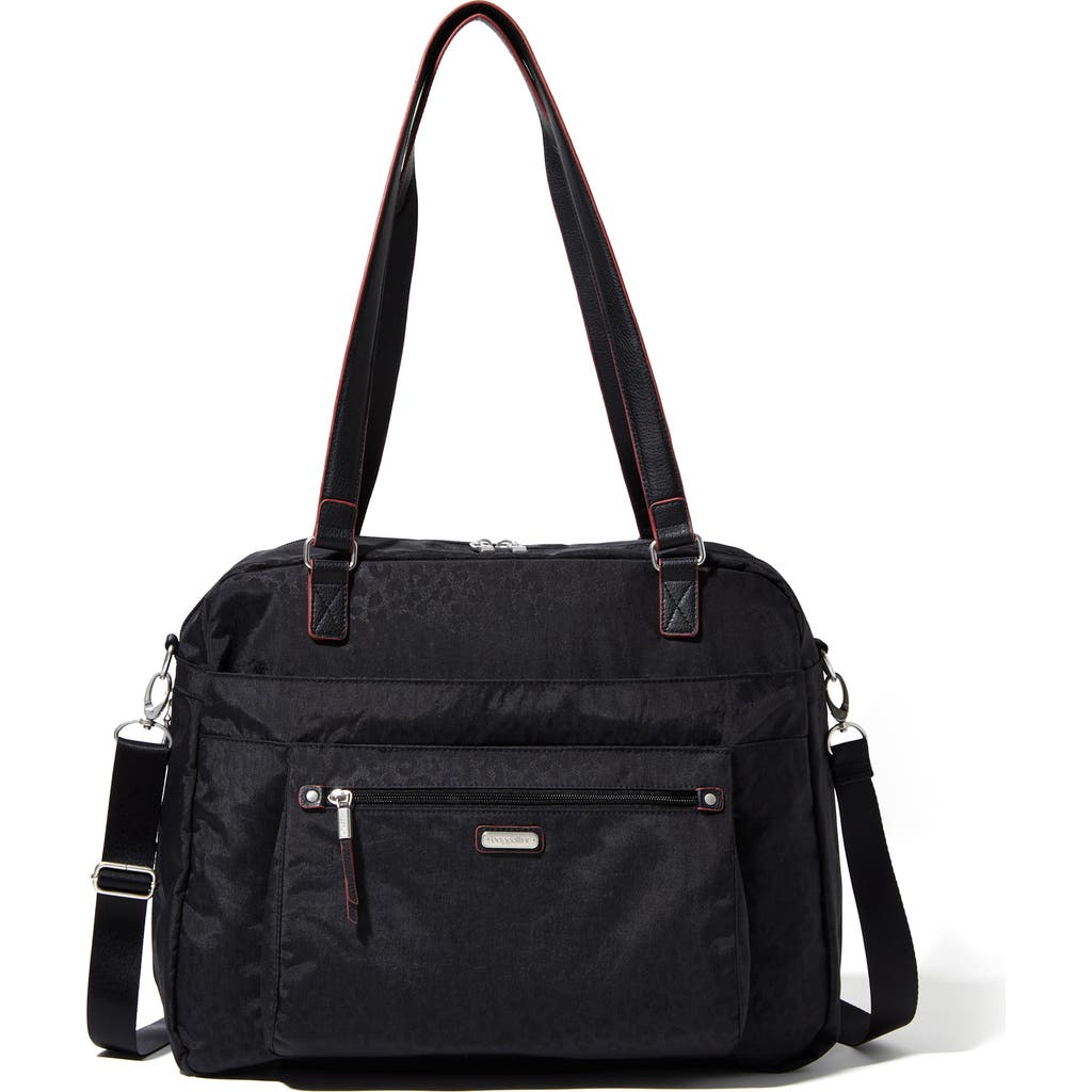 Baggallini Overnight Expandable Laptop Tote Bag With Rfid Wristlet In Black Cheetah Emboss
