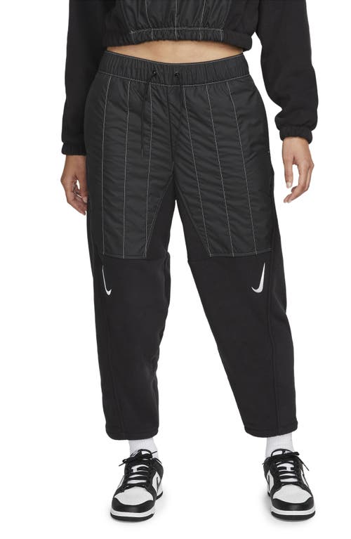 Nike Sportswear Swoosh Curve Plush Pants in Black/White at Nordstrom,  Small
