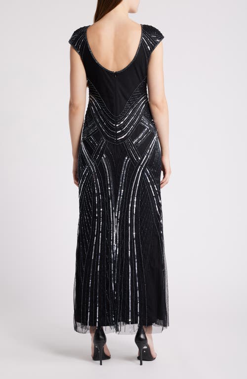 Shop Pisarro Nights Embellished Cap Sleeve Gown In Black