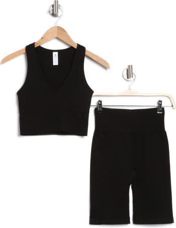 90 DEGREE BY REFLEX Highline Ribbed Seamless Crop Tank Top & Bike Shorts Set