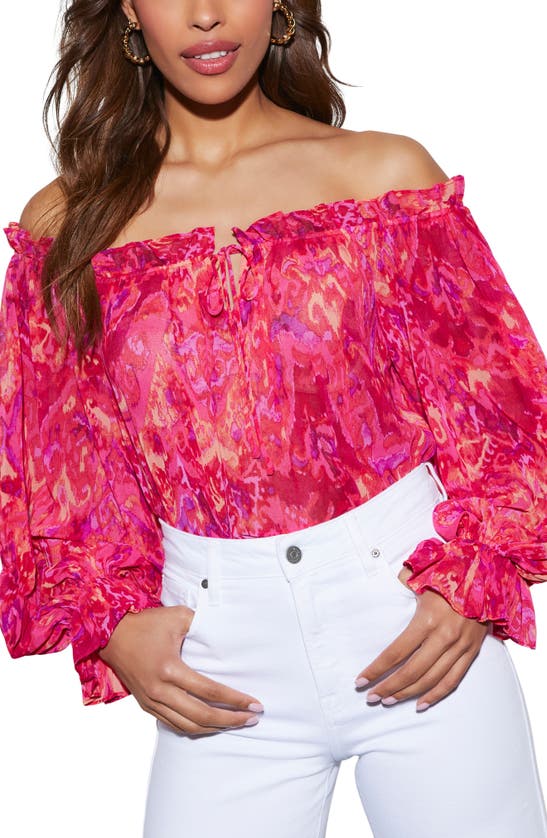 Shop Vici Collection Veronica Off The Shoulder Chiffon Top In Fuchsia