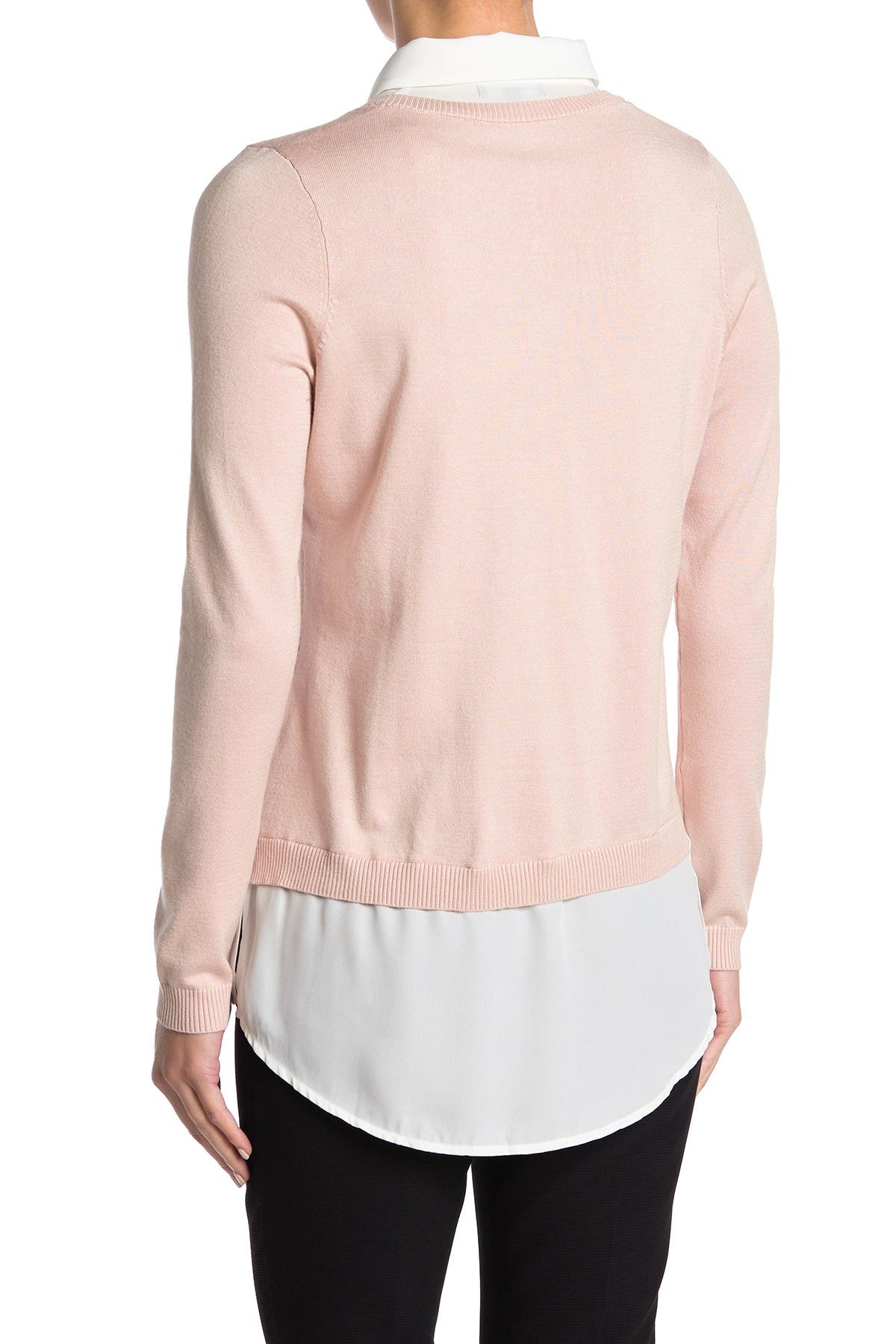 Adrianna Papell V-neck Twofer Sweater In Light/pastel Pink6