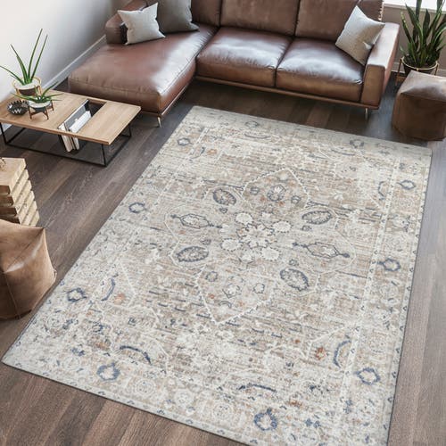 Shop Jonathan Y Shaii Global Medallion Low-pile Machine-washable Area Rug In Light Gray/brown