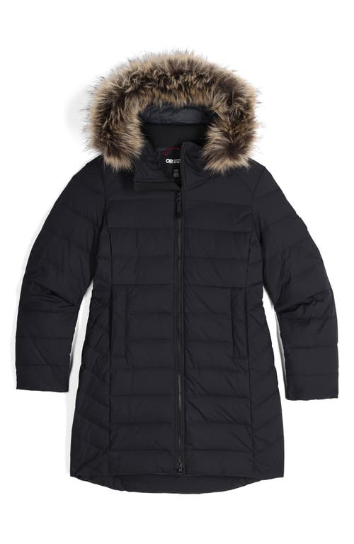 Shop Outdoor Research Coze Lux 700 Fill Power Down Parka With Faux Fur Trim Hood In Black