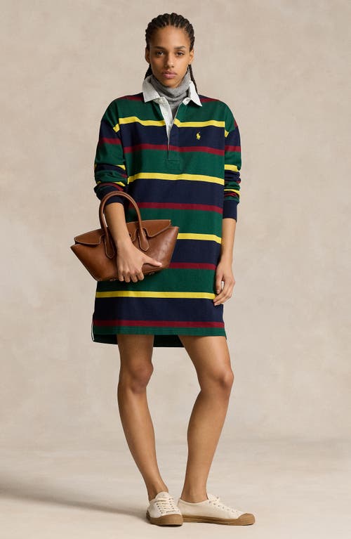 Shop Polo Ralph Lauren Stripe Long Sleeve Rugby Polo Dress In Hunter Green Multi