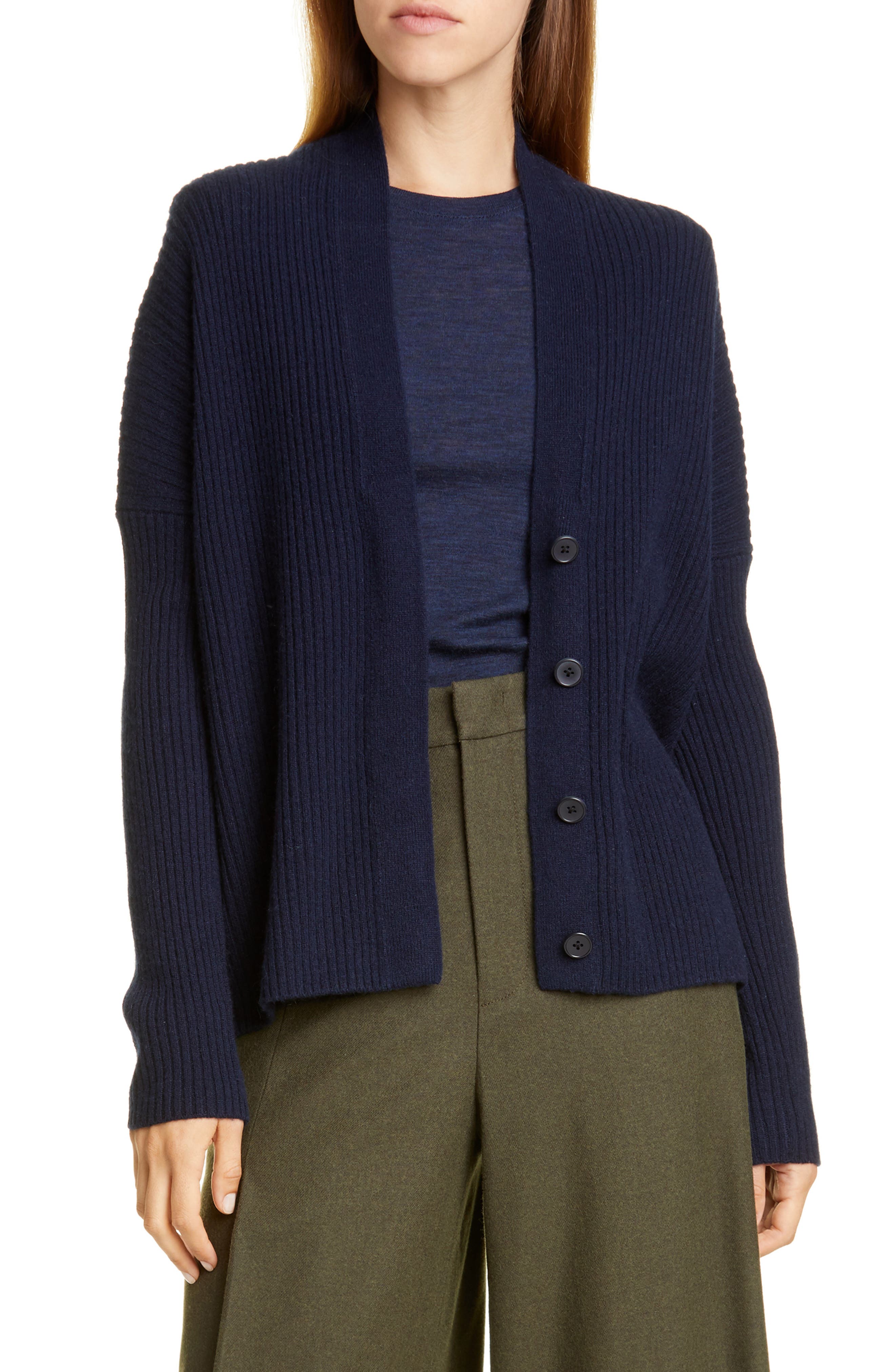 vince ribbed wool & cashmere cardigan