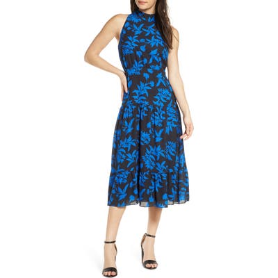 Sam Edelman Floral Mock Neck Midi Dress, Blue