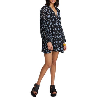 Free People Turn Turn Long Sleeve Minidress, Black