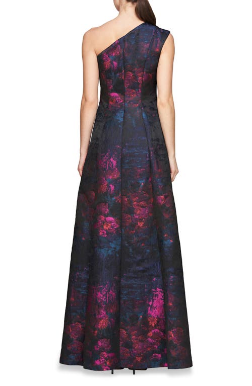 Shop Kay Unger Cara One-shoulder Gown In Dark Ink/cerise