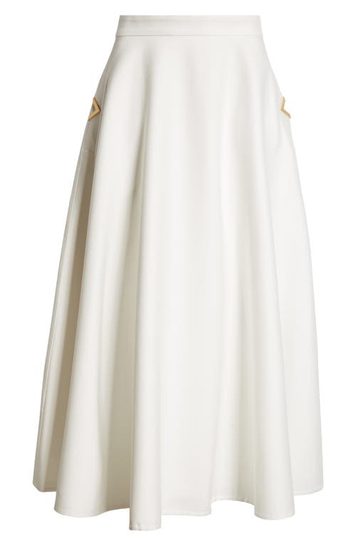 Shop Valentino Garavani V-detail Double Splittable Gabardine Midi Skirt In Bianco