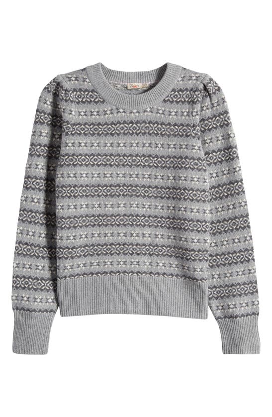 Faherty Highland Fair Isle Puff Sleeve Sweater In Grey Multi