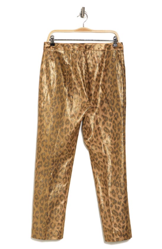 Shop L Agence Rebel Linen Blend Pants In Gold Multi Foil Large Cheetah