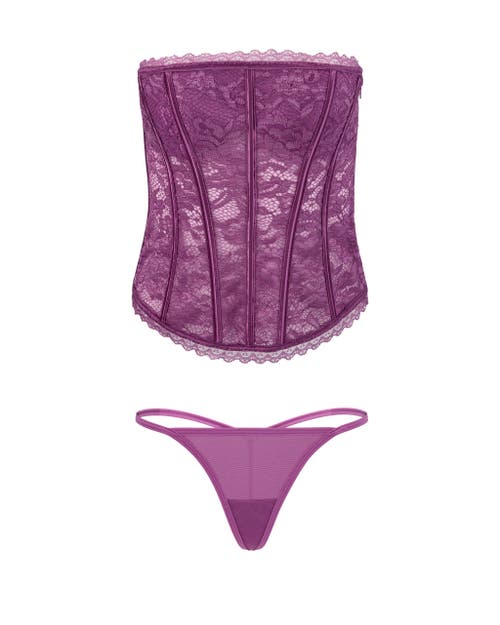 Adore Me Hailey Lined Corset & G-string Set In Dark Purple