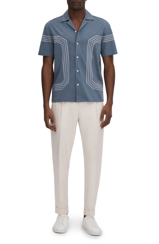 Shop Reiss Arlington Embroidered Camp Shirt In Airforce Blue